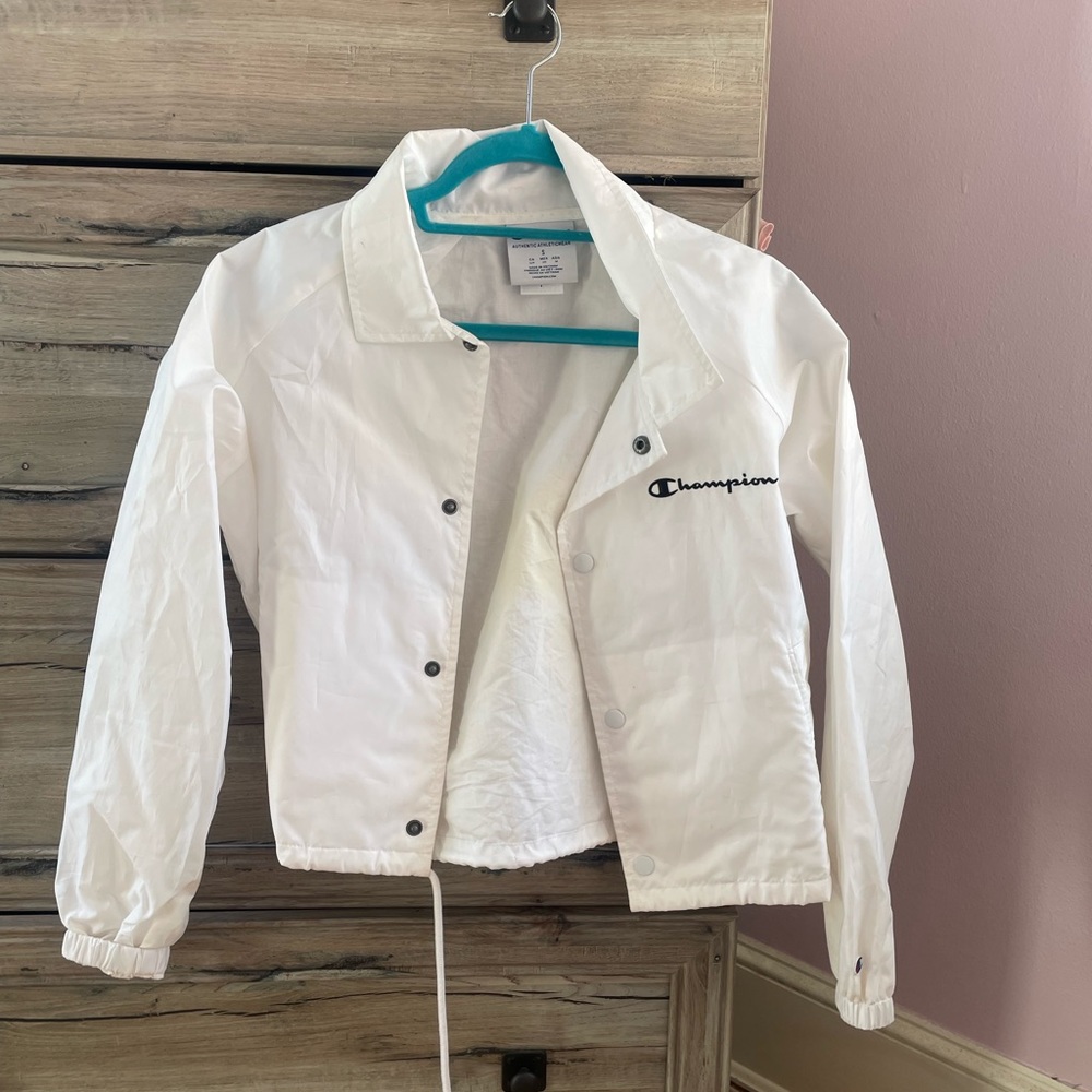 Champion white cropped drawstring windbreaker